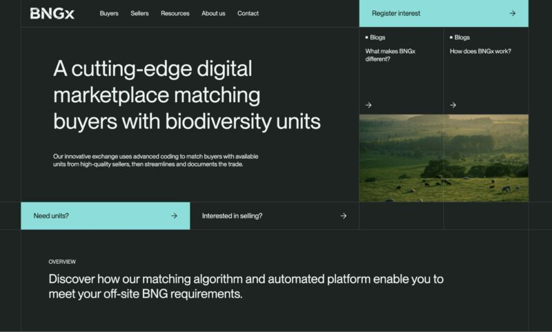 Screen shot of the hero from the homepage of BNGx's marketing site.
